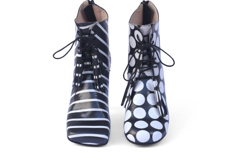  strips(square) and dots (round ) leather women's boots 