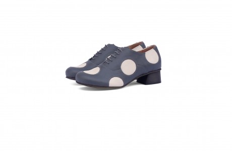 Gray and Cream Leather Dots Shoes