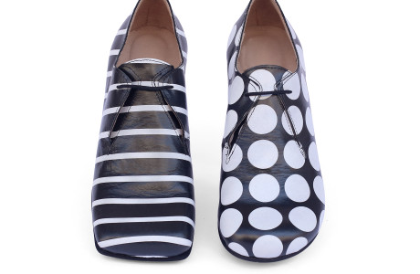 strips(square) and dots (round ) leather women's shoes 