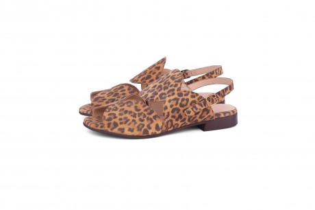 Women's leather sandal in brown leopard 