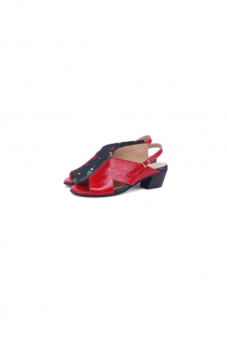 Red women's sandals low heel criss cross 