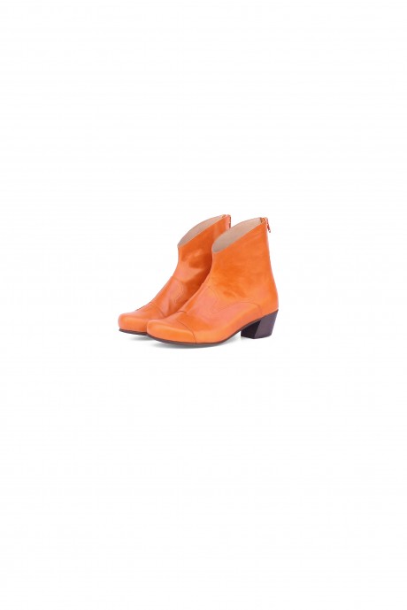 Orange leather boots low heel wide