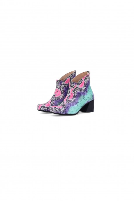 Colorful snake leather boots block heel ankle boots